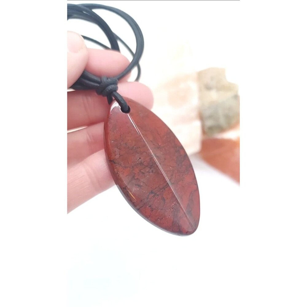Large Poppy Jasper Necklace Natural Stone Statement Leather Necklace